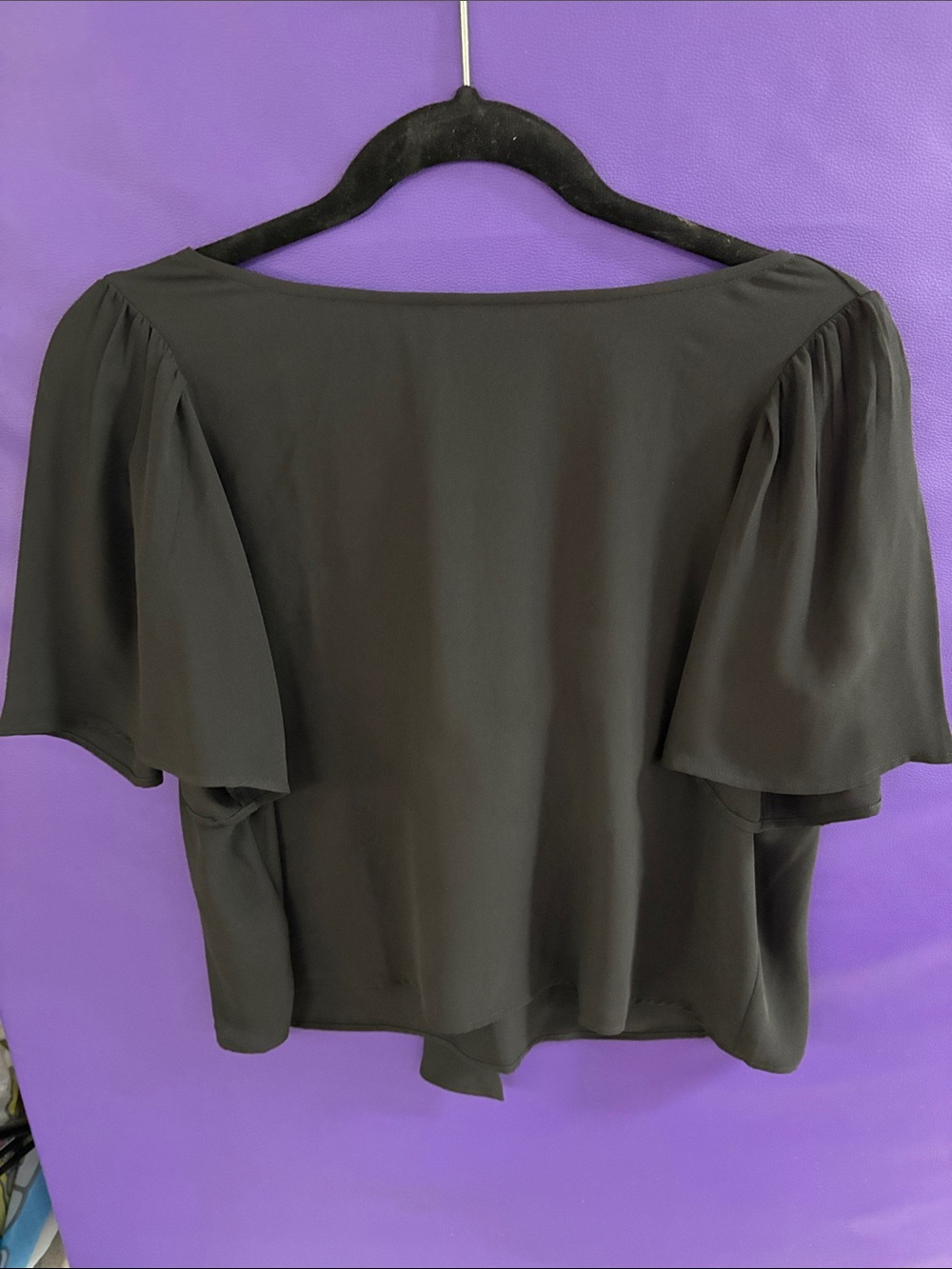 LOFT Black Off-the-Shoulder Flutter-Sleeve Top